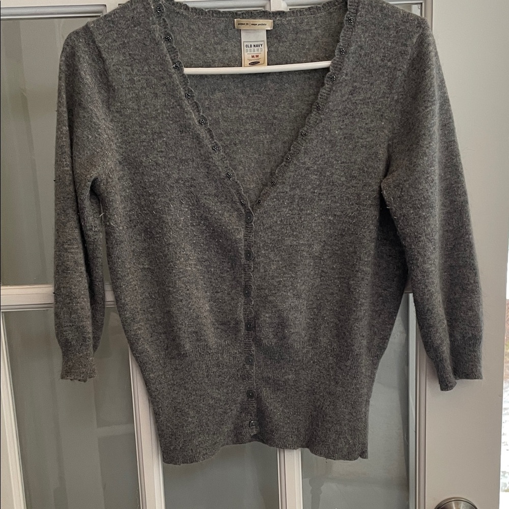 Old Navy Gray V-Neck Button Front Cardigan